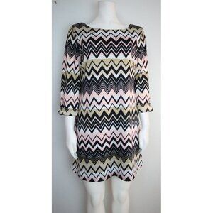WOMEN'S BLACK PINK BEIGE CHEVRON DRESS - LILY ROSE - SIZE L